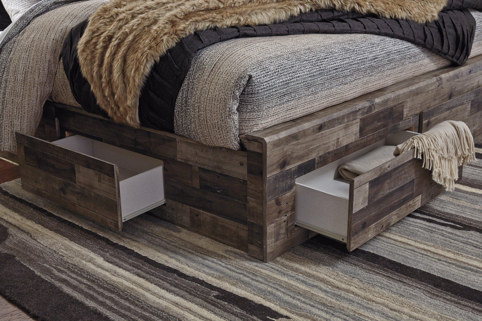 Derekson Multi Gray Full Panel Bed With 6 Storage Drawers - Ella Furniture