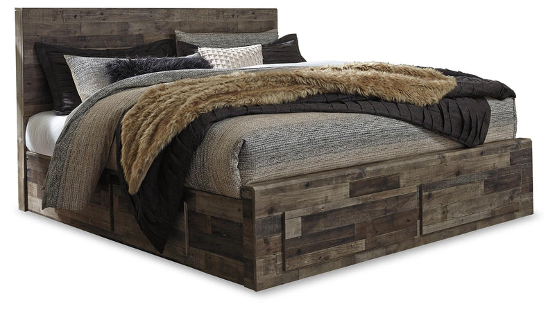 Derekson Multi Gray King Panel Bed With 4 Storage Drawers - Ella Furniture