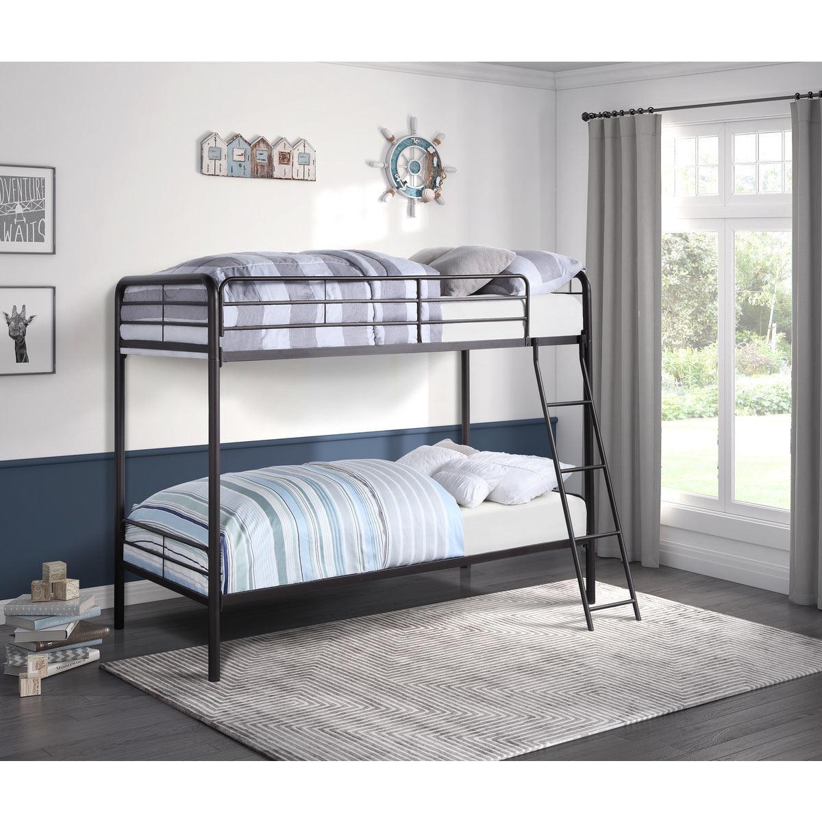 Lunar Dark Bronze Modern Traditional Metal Twin/twin Sturdy Ladder Bunk Bed Assembly Required - Ella Furniture