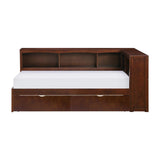 Rowe Dark Cherry Pine Veneer, Wood, Engineered Wood Twin Bookcase Corner Bed With Storage Boxes - Ella Furniture