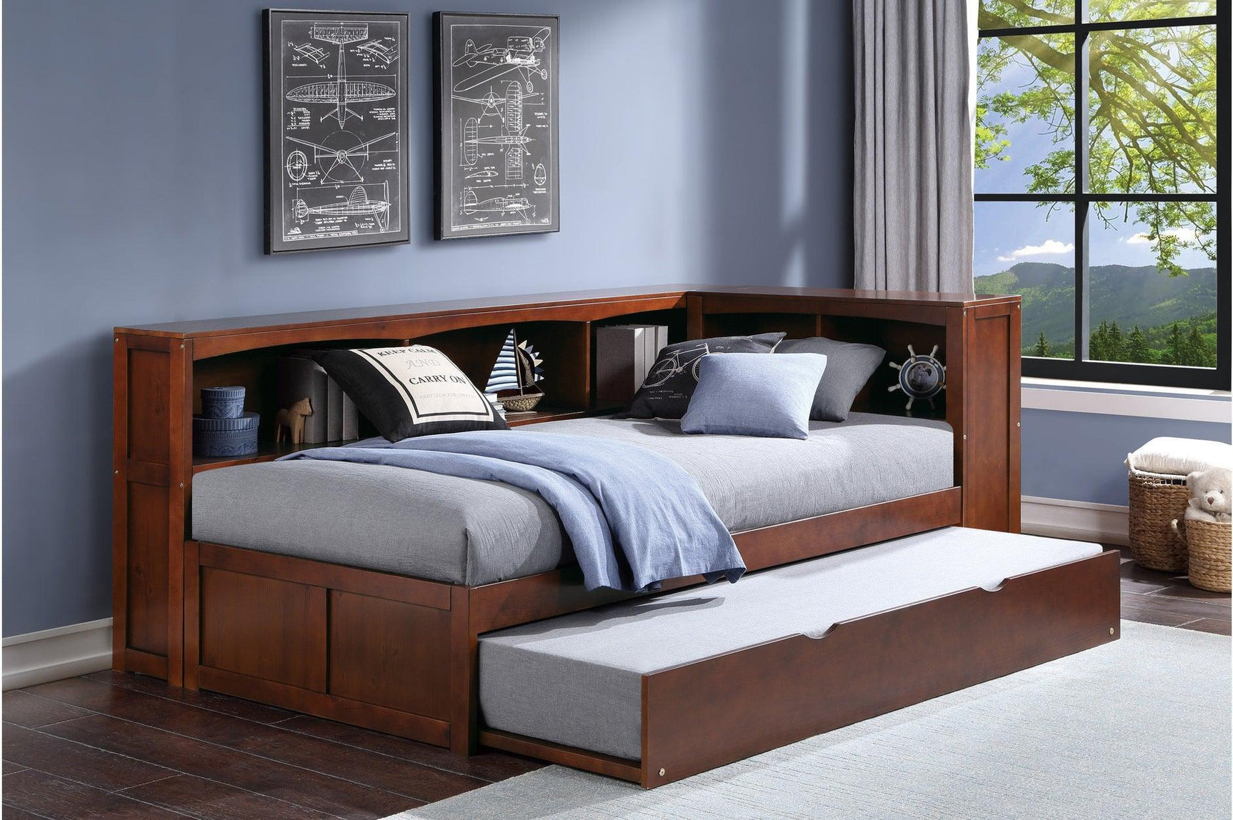 Rowe Dark Cherry Modern Contemporary Transitional Solid Wood Bookcase Youth Panel Bedroom Set - Ella Furniture