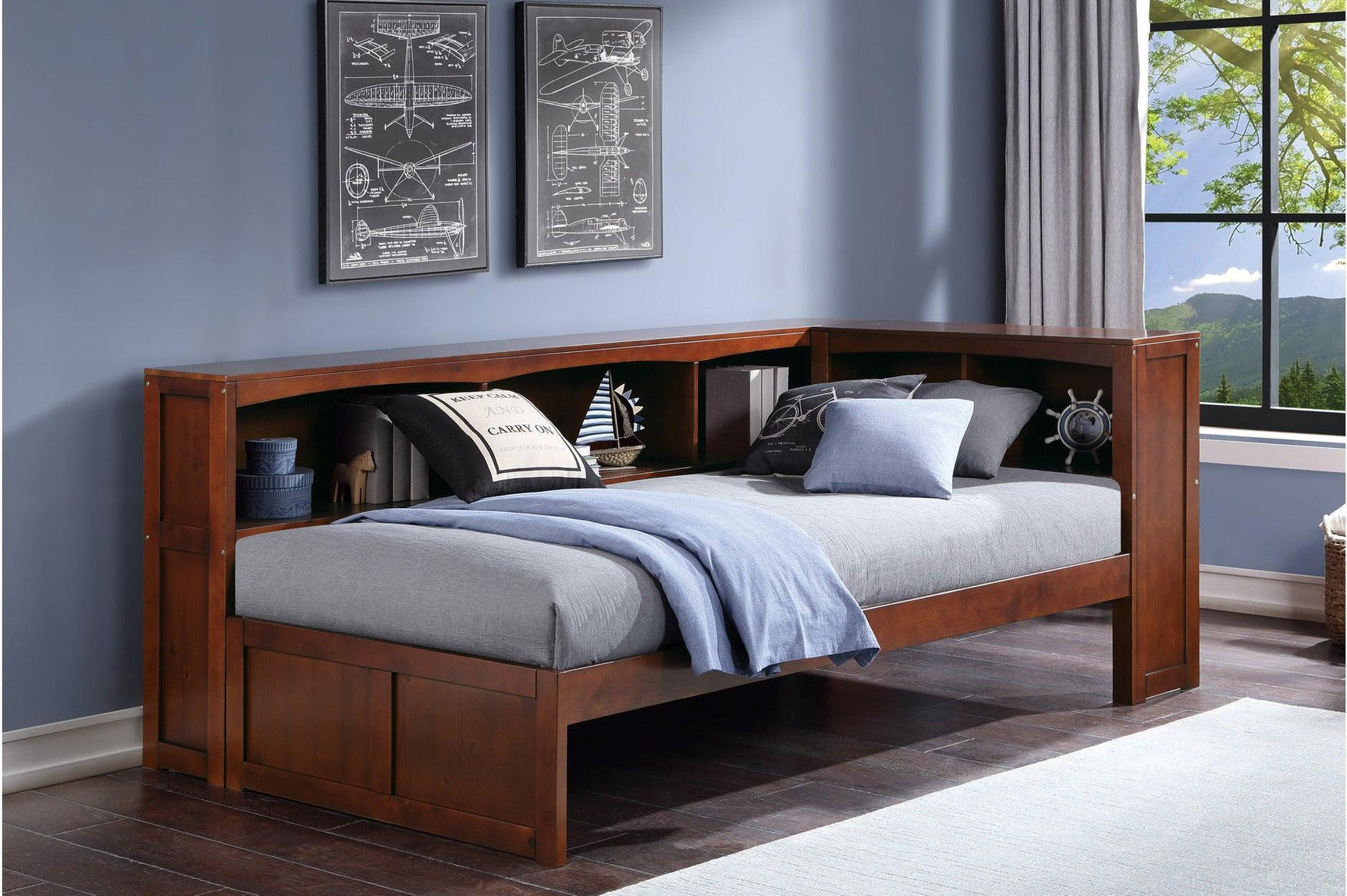 Rowe Dark Cherry Modern Contemporary Transitional Solid Wood Bookcase Youth Panel Bedroom Set - Ella Furniture