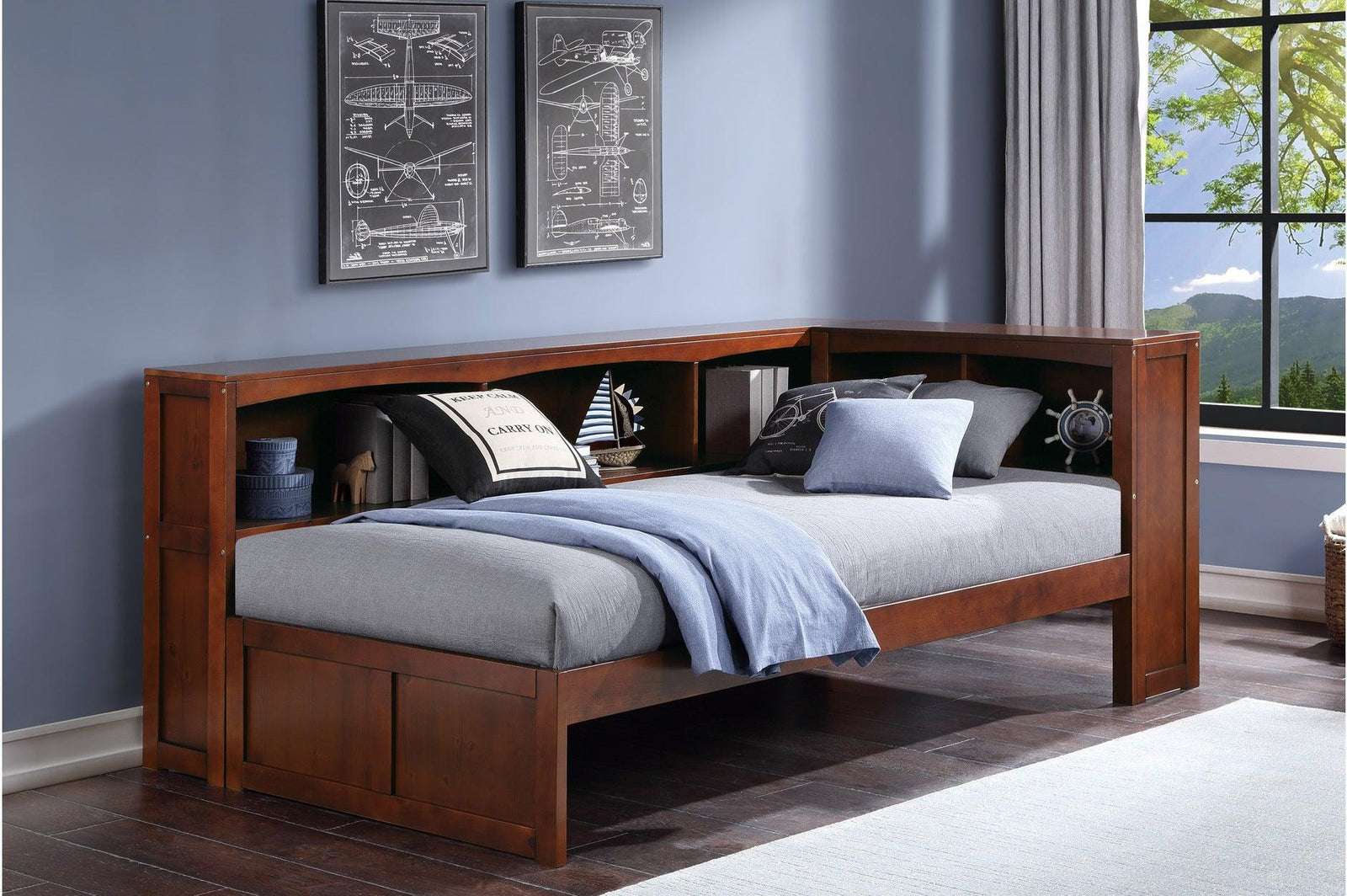 Rowe Dark Cherry Modern Contemporary Transitional Solid Wood Bookcase Youth Panel Bedroom Set - Ella Furniture