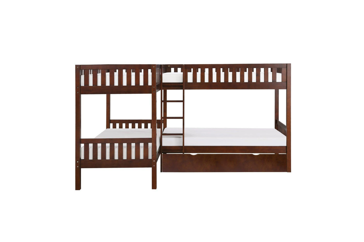 Rowe Dark Cherry Pine Veneer, Wood And Engineered Wood Corner Bunk Bed Youth Bedroom Set - Ella Furniture