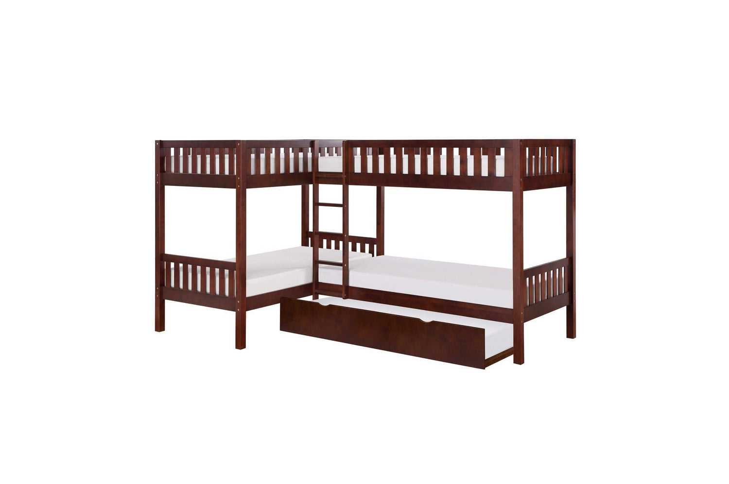 Rowe Dark Cherry Pine Veneer, Wood And Engineered Wood Corner Bunk Bed Youth Bedroom Set - Ella Furniture