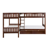 Rowe Dark Cherry Transitional Pine Veneer Wood Engineered Wood Corner Bunk Bed With Storage Boxes - Ella Furniture