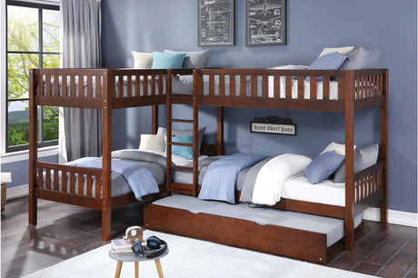 Rowe Dark Cherry Pine Veneer, Wood And Engineered Wood Corner Bunk Bed Youth Bedroom Set - Ella Furniture