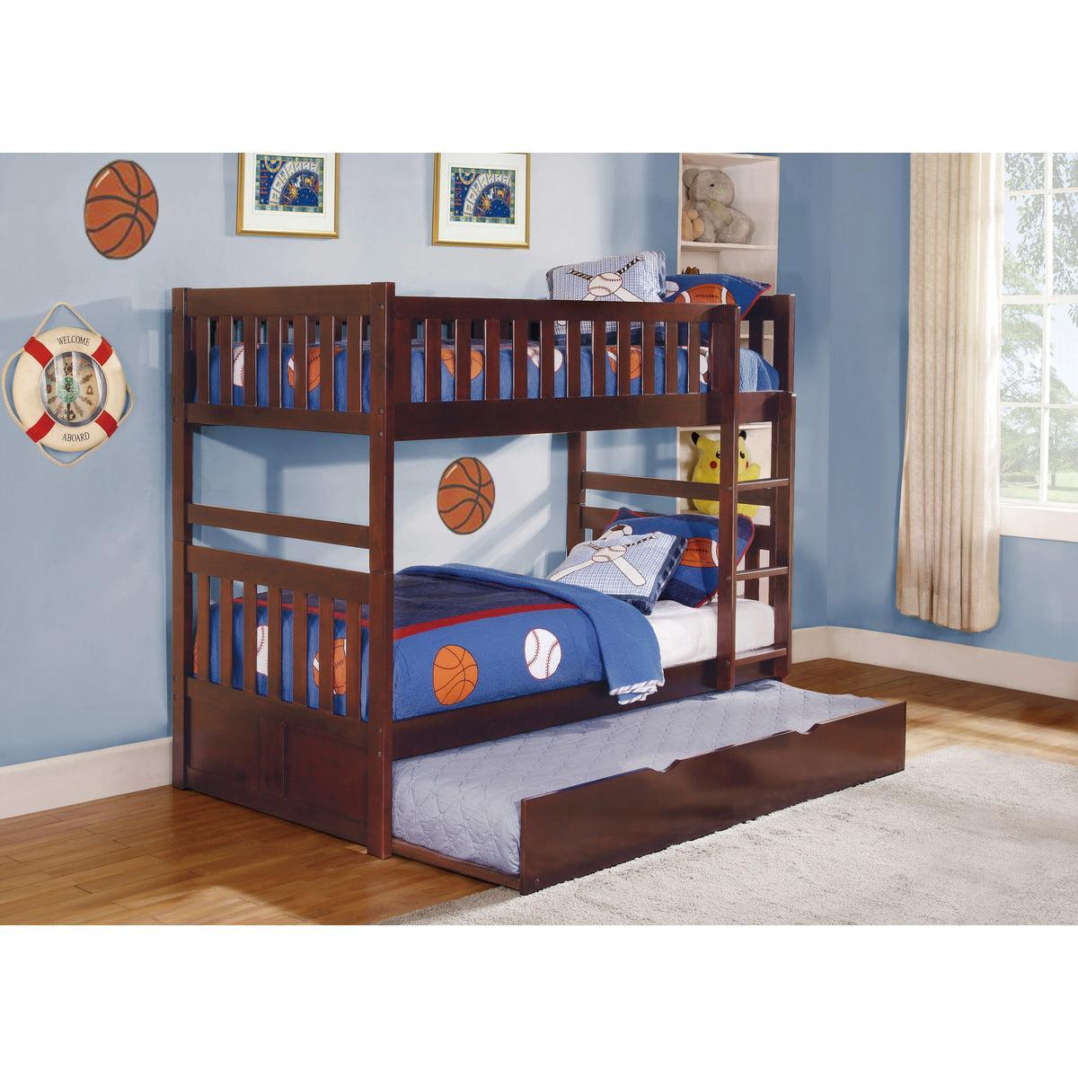 Rowe Dark Cherry Pine Veneer, Wood And Engineered Wood Twin/twin Bunk Bed With Twin Trundle - Ella Furniture