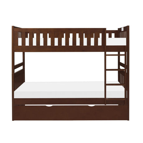 Rowe Dark Cherry Pine Veneer, Wood And Engineered Wood Twin/twin Bunk Bed With Twin Trundle - Ella Furniture