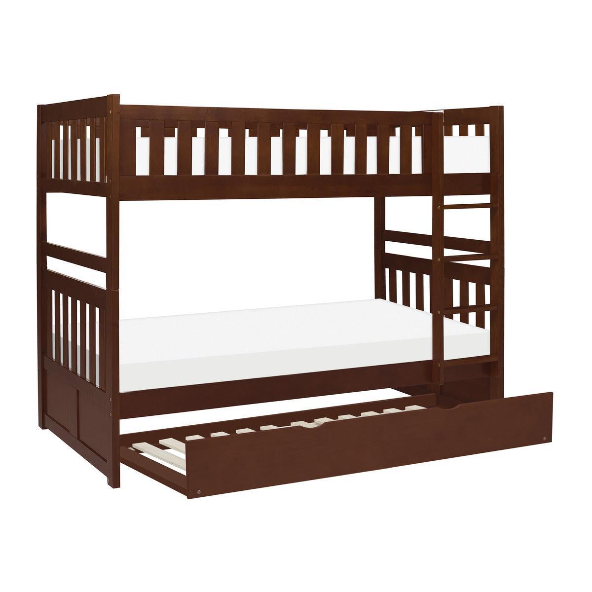 Rowe Dark Cherry Pine Veneer, Wood And Engineered Wood Twin/twin Bunk Bed With Twin Trundle - Ella Furniture