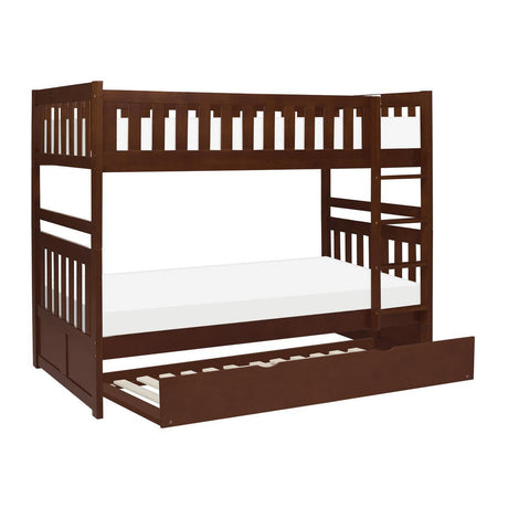 Rowe Dark Cherry Pine Veneer, Wood And Engineered Wood Twin/twin Bunk Bed With Twin Trundle - Ella Furniture