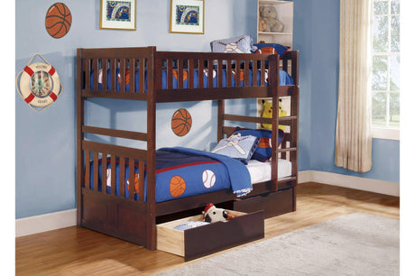 Rowe Dark Cherry Transitional Youth Twin Bookcase Platform Corner Bedroom Set With Youth Trundle - Ella Furniture
