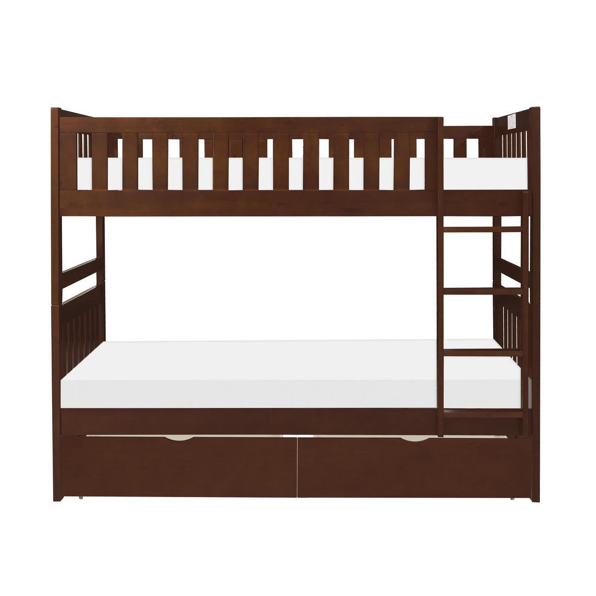 Rowe Dark Cherry Pine Veneer, Wood And Engineered Wood Twin/twin Bunk Bed With Storage Boxes - Ella Furniture