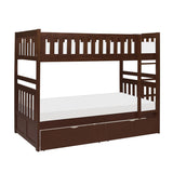 Rowe Dark Cherry Pine Veneer, Wood And Engineered Wood Twin/twin Bunk Bed With Storage Boxes - Ella Furniture