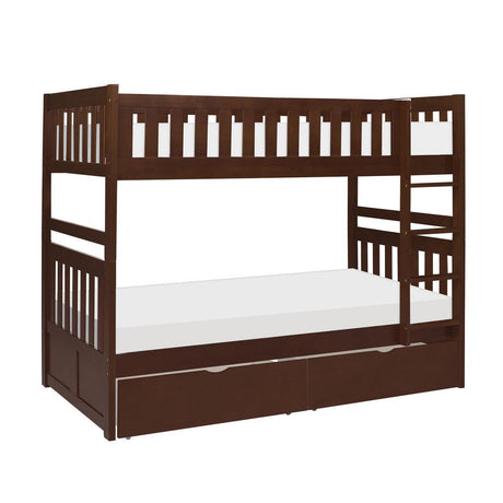 Rowe Dark Cherry Pine Veneer, Wood And Engineered Wood Twin/twin Bunk Bed With Storage Boxes - Ella Furniture