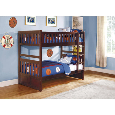 Rowe Dark Cherry Transitional Pine Veneer, Wood And Engineered Wood Twin/twin Bunk Bed - Ella Furniture