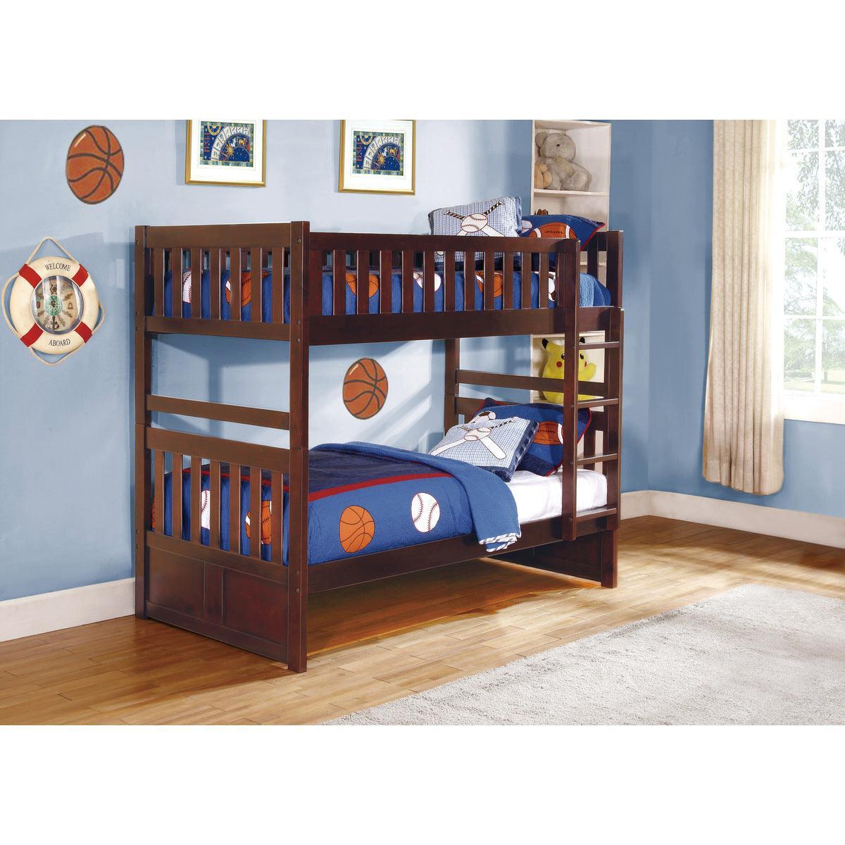 Rowe Dark Cherry Transitional Pine Veneer, Wood And Engineered Wood Twin/twin Bunk Bed - Ella Furniture