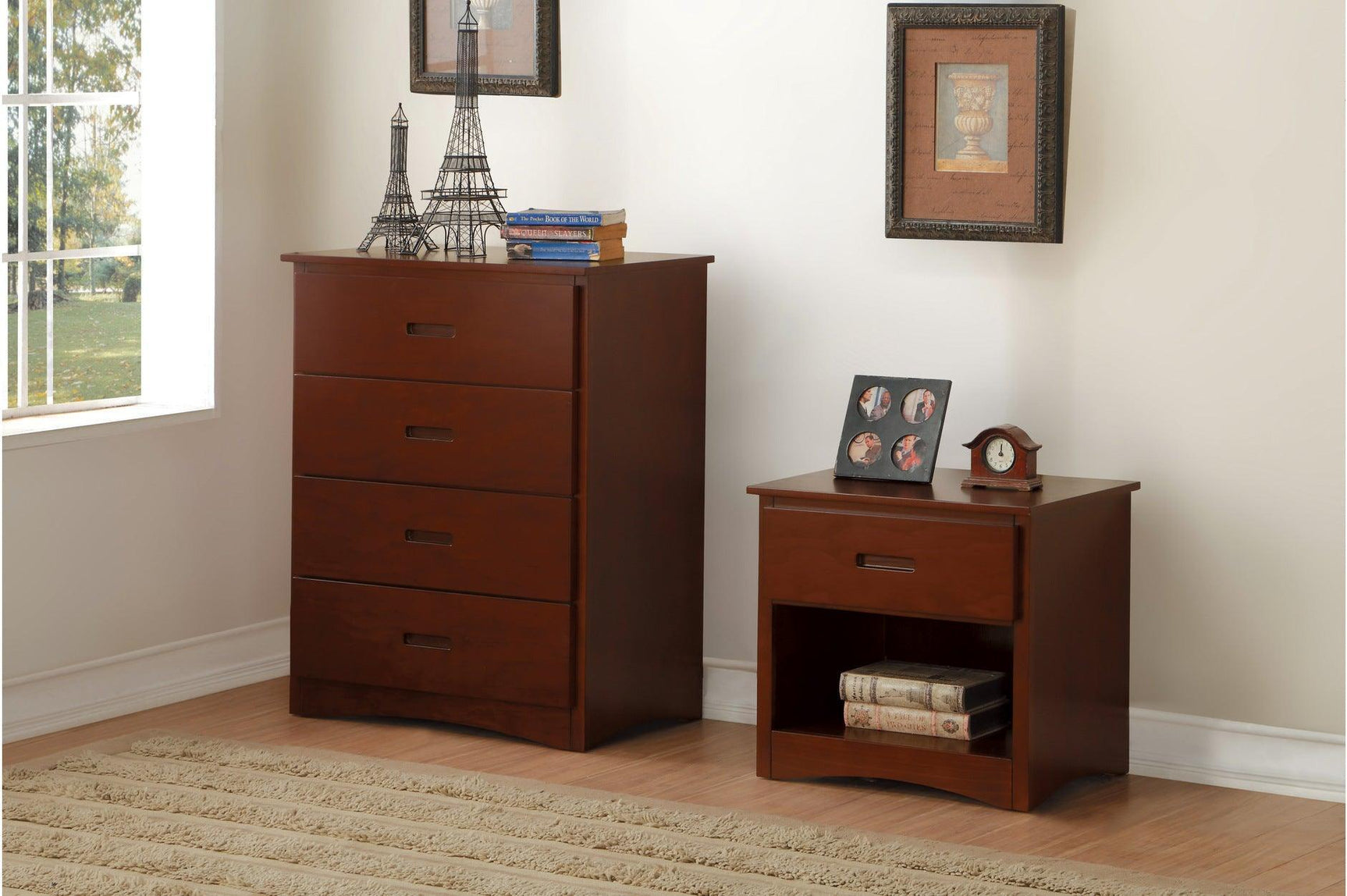Rowe Dark Cherry Modern Transitional Solid Wood Youth Twin Over Twin Bedroom Set - Ella Furniture