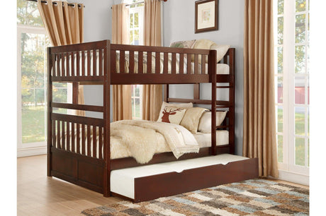 Rowe Dark Cherry Modern Transitional Solid Wood Youth Twin Over Twin Bedroom Set - Ella Furniture