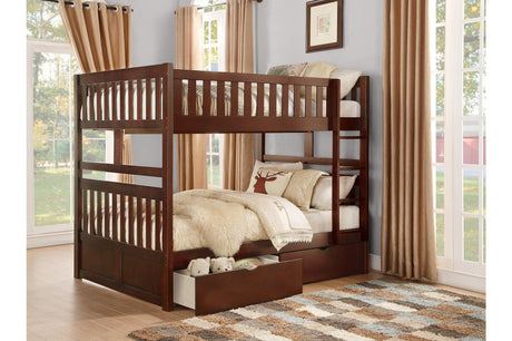 Rowe Dark Cherry Modern Transitional Solid Wood Youth Twin Over Twin Bedroom Set - Ella Furniture