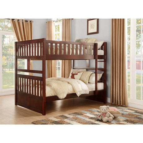 Rowe Dark Cherry Transitional Pine Veneer, Wood And Engineered Wood Full/full Bunk Bed - Ella Furniture