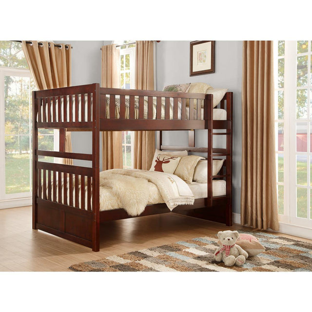 Rowe Dark Cherry Transitional Pine Veneer, Wood And Engineered Wood Full/full Bunk Bed - Ella Furniture