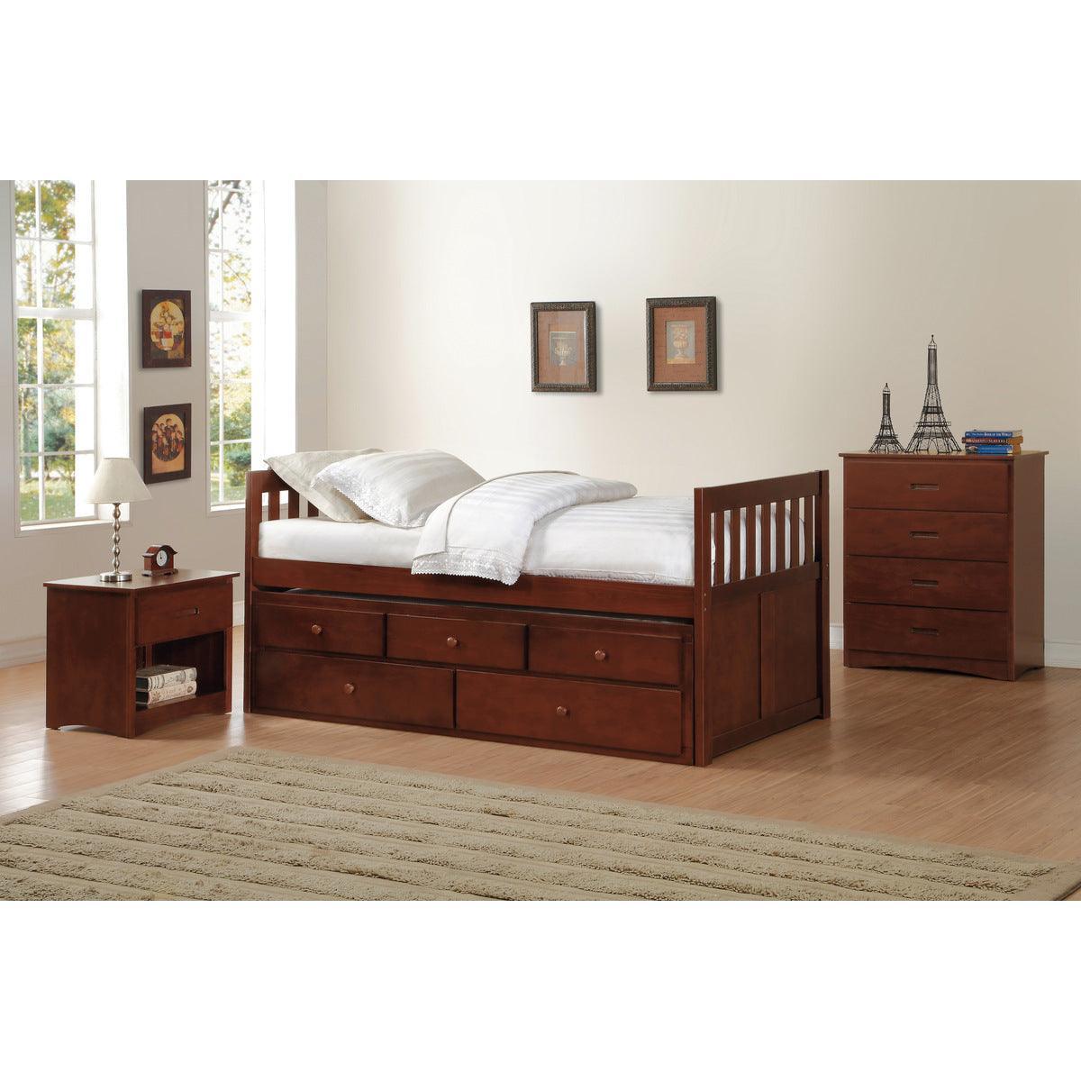 Rowe Dark Cherry Modern Transitional Pine Veneer, Wood And Engineered Wood Twin/twin Trundle Bed - Ella Furniture