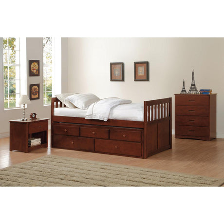 Rowe Dark Cherry Modern Transitional Pine Veneer, Wood And Engineered Wood Twin/twin Trundle Bed - Ella Furniture