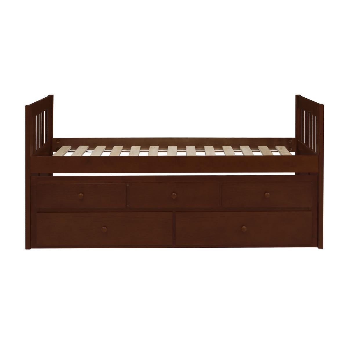 Rowe Dark Cherry Pine Veneer, Wood And Engineered Wood Youth Twin Storage Trundle Bed - Ella Furniture