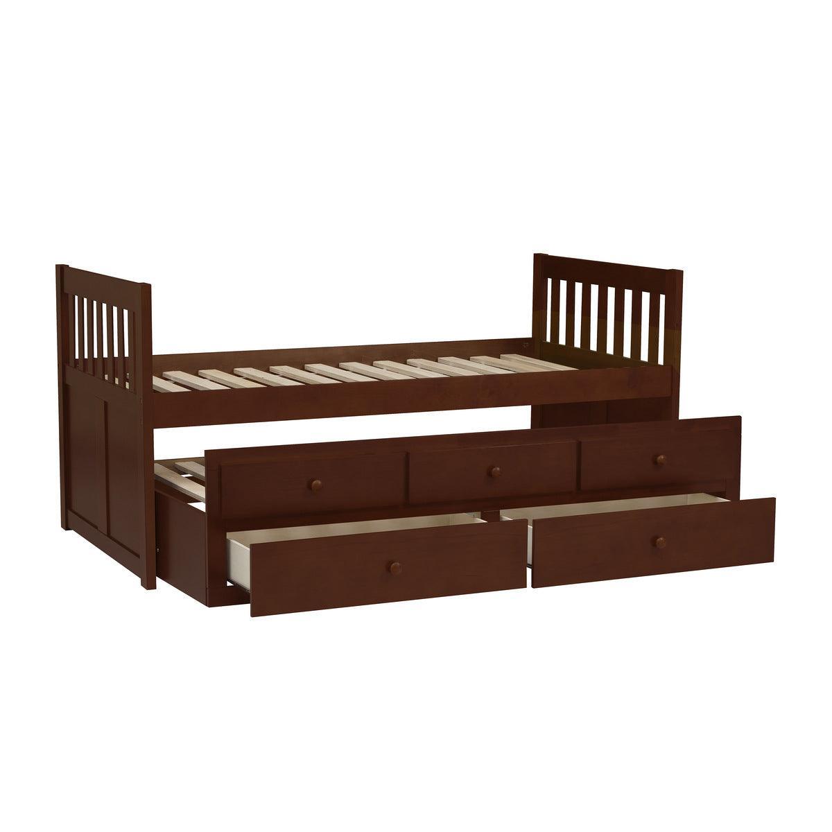 Rowe Dark Cherry Pine Veneer, Wood And Engineered Wood Youth Twin Storage Trundle Bed - Ella Furniture