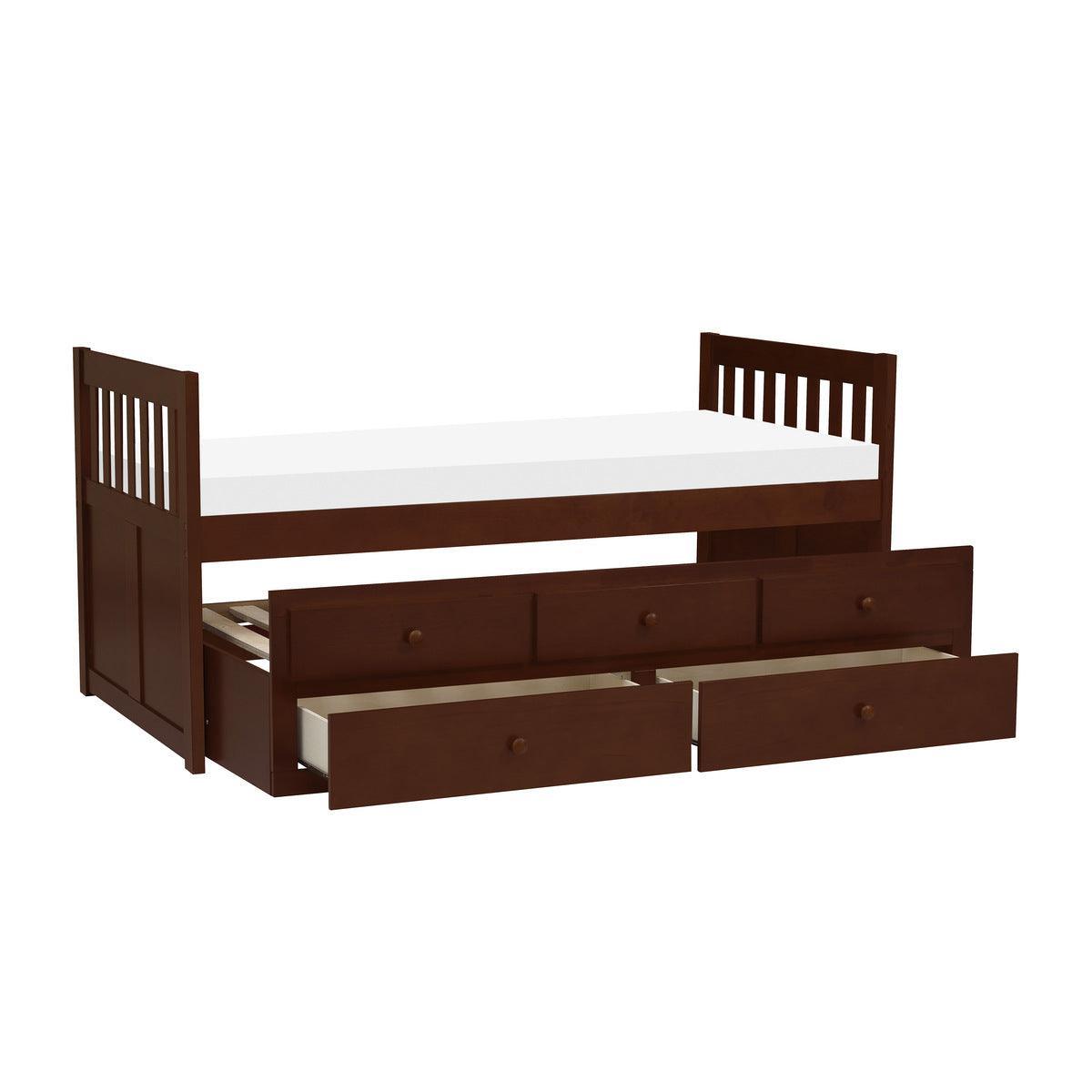 Rowe Dark Cherry Pine Veneer, Wood And Engineered Wood Youth Twin Storage Trundle Bed - Ella Furniture