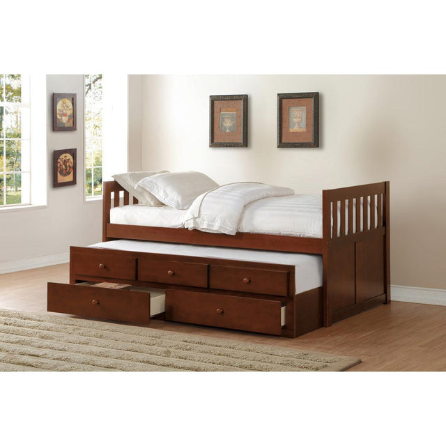 Rowe Dark Cherry Modern Transitional Pine Veneer, Wood And Engineered Wood Twin/twin Trundle Bed - Ella Furniture