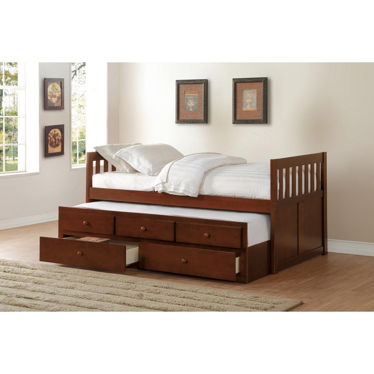 Rowe Dark Cherry Pine Veneer, Wood And Engineered Wood Youth Twin Storage Trundle Bed - Ella Furniture