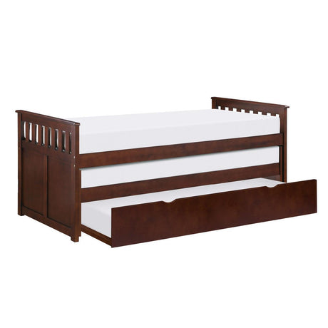 Rowe Dark Cherry Transitional Pine Veneer, Wood, Engineered Wood Twin/twin Bed With Twin Trundle - Ella Furniture