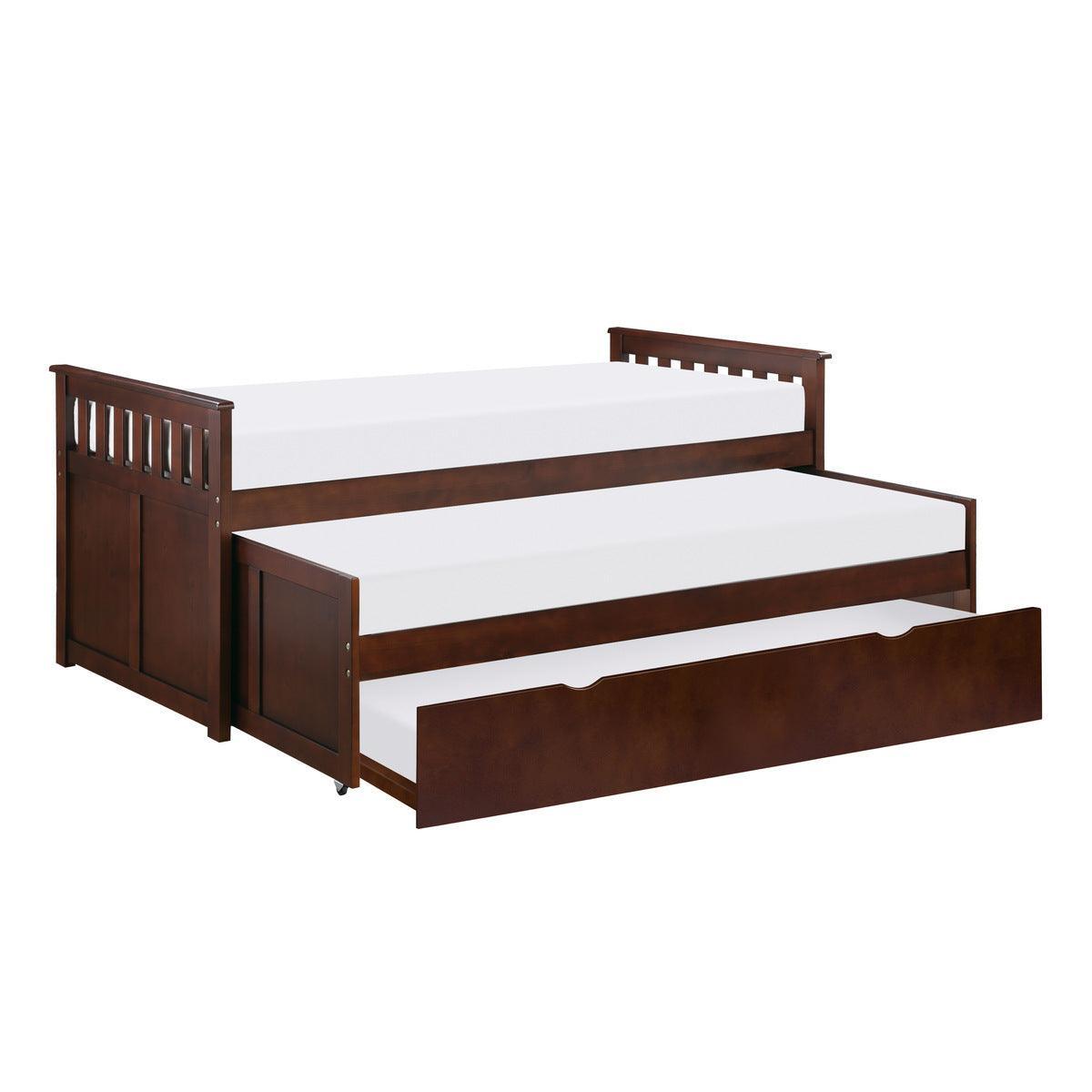 Rowe Dark Cherry Transitional Pine Veneer, Wood, Engineered Wood Twin/twin Bed With Twin Trundle - Ella Furniture