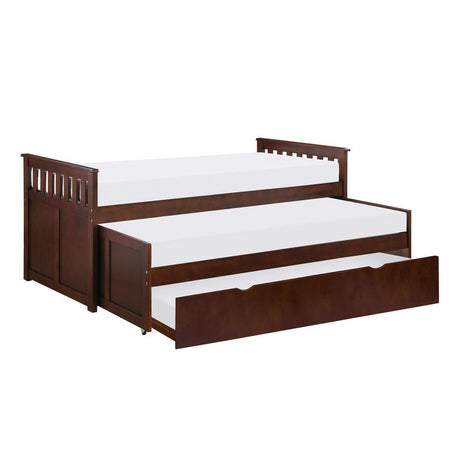 Rowe Dark Cherry Transitional Pine Veneer, Wood, Engineered Wood Twin/twin Bed With Twin Trundle - Ella Furniture