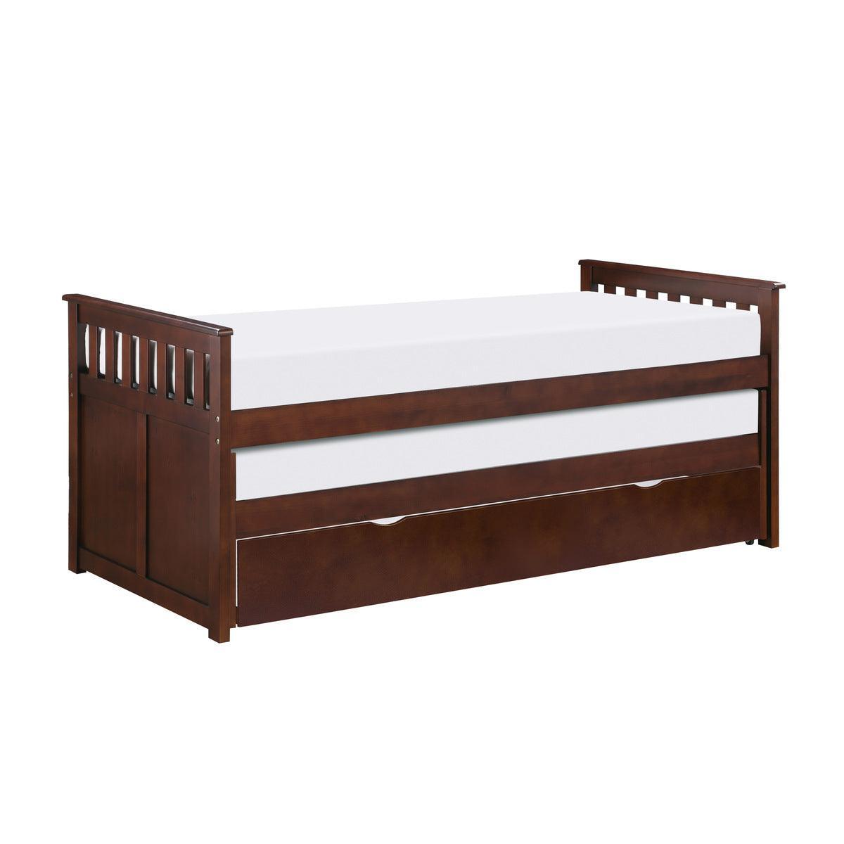 Rowe Dark Cherry Transitional Pine Veneer, Wood, Engineered Wood Twin/twin Bed With Twin Trundle - Ella Furniture