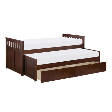 Rowe Dark Cherry Pine Veneer, Wood And Engineered Wood Youth Twin Daybed With Storage Boxes - Ella Furniture