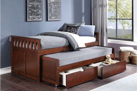 Rowe Dark Cherry Modern Solid Wood Youth Transitional Twin Over Twin Bedroom Set - Ella Furniture