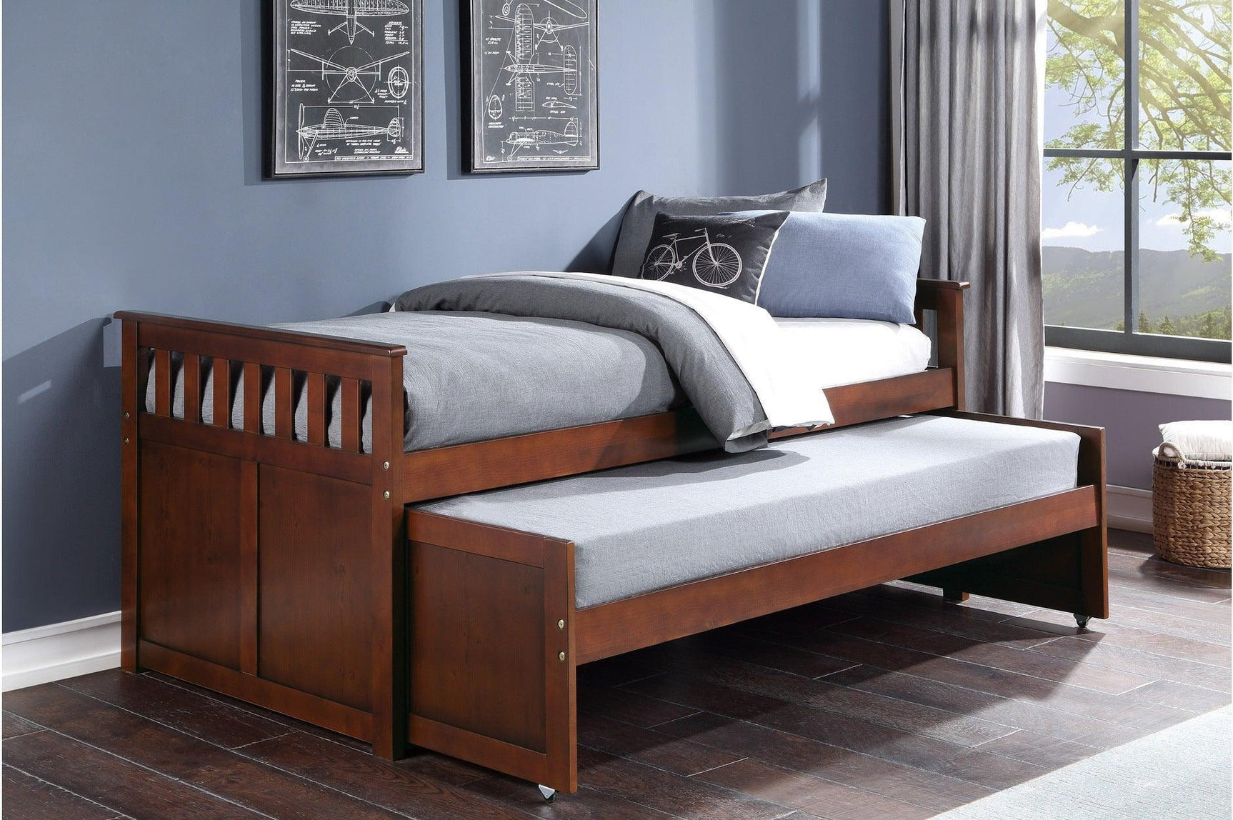 Rowe Dark Cherry Modern Solid Wood Youth Transitional Twin Over Twin Bedroom Set - Ella Furniture