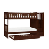 Rowe Dark Cherry Pine Veneer, Wood And Engineered Wood Twin/twin Step Bunk Bed With Twin Trundle - Ella Furniture