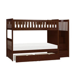 Rowe Dark Cherry Pine Veneer, Wood And Engineered Wood Twin/twin Step Bunk Bed With Storage Boxes - Ella Furniture