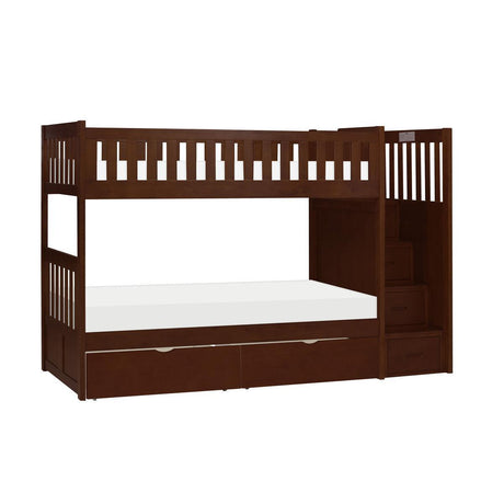 Rowe Dark Cherry Pine Veneer, Wood And Engineered Wood Twin/twin Step Bunk Bed With Storage Boxes - Ella Furniture