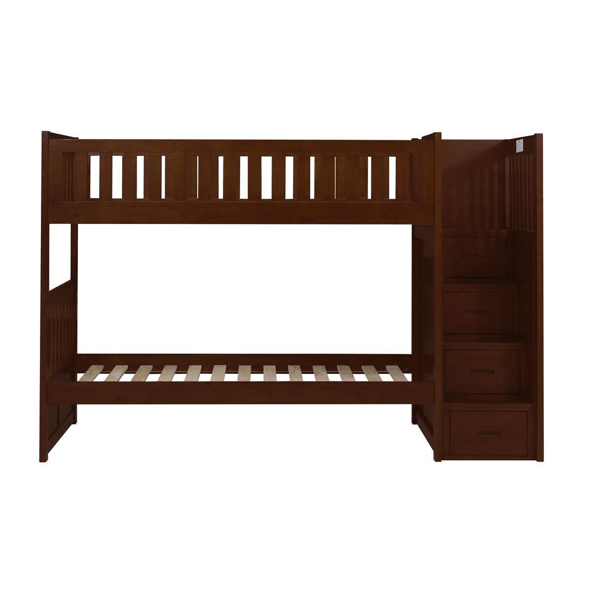 Rowe Dark Cherry Transitional Pine Veneer, Wood And Engineered Wood Twin/twin Step Bunk Bed - Ella Furniture