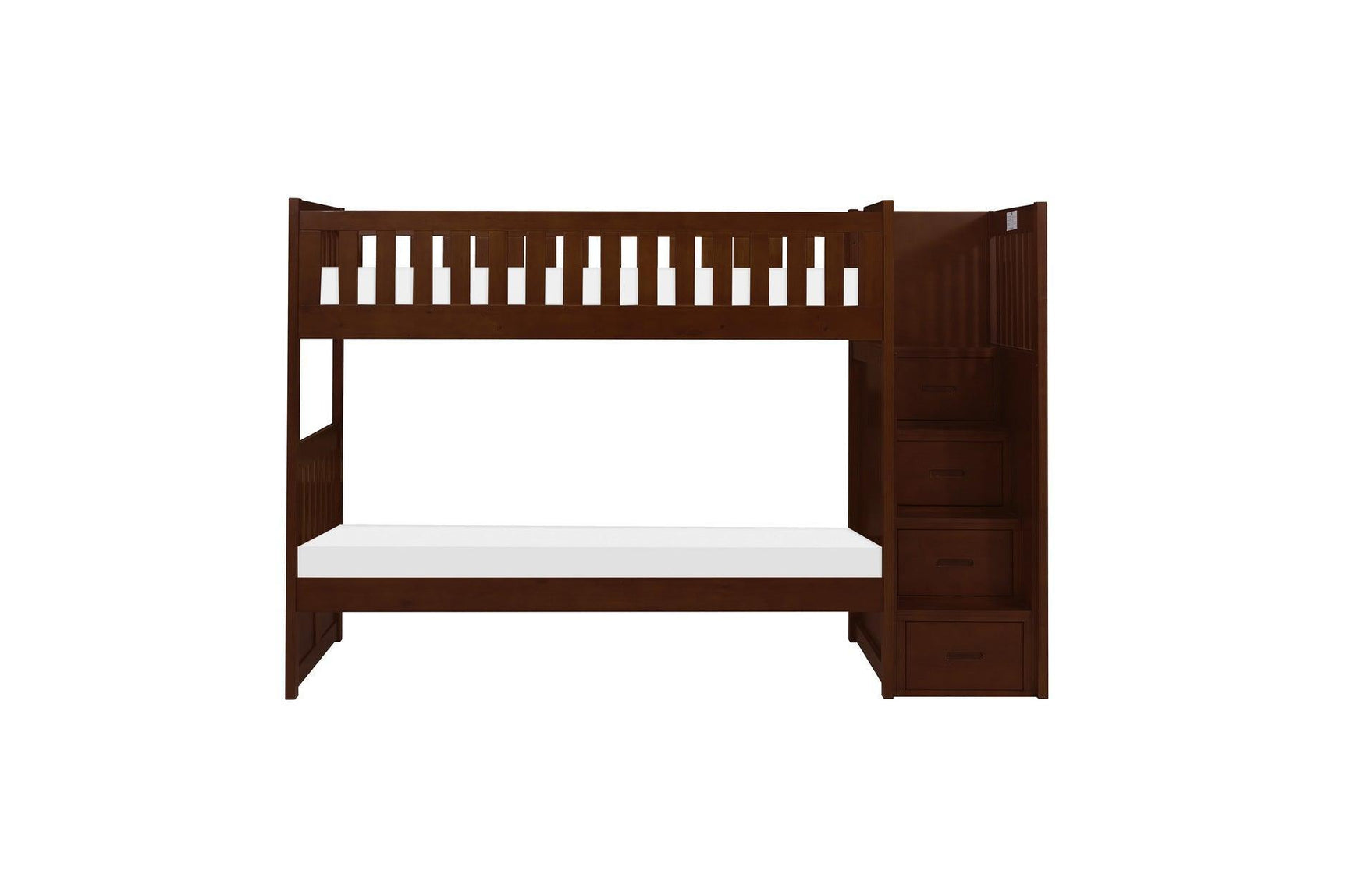 Rowe Dark Cherry Transitional Solid Wood Youth Twin Over Twin With Storage Stair Steps Bedroom Set - Ella Furniture