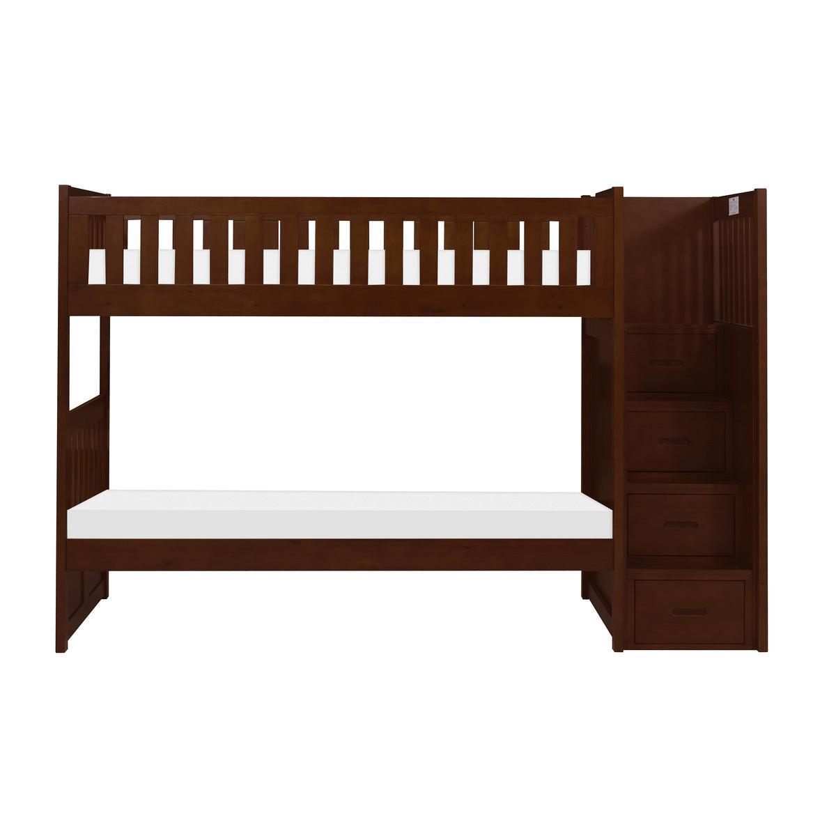 Rowe Dark Cherry Transitional Pine Veneer, Wood And Engineered Wood Twin/twin Step Bunk Bed - Ella Furniture