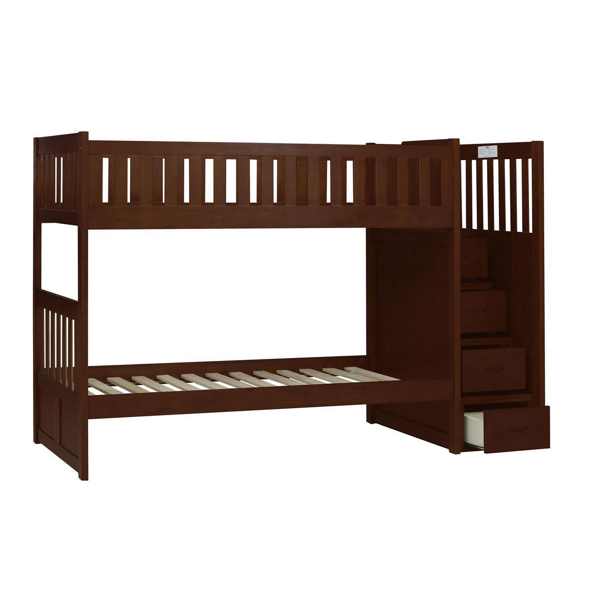 Rowe Dark Cherry Transitional Pine Veneer, Wood And Engineered Wood Twin/twin Step Bunk Bed - Ella Furniture
