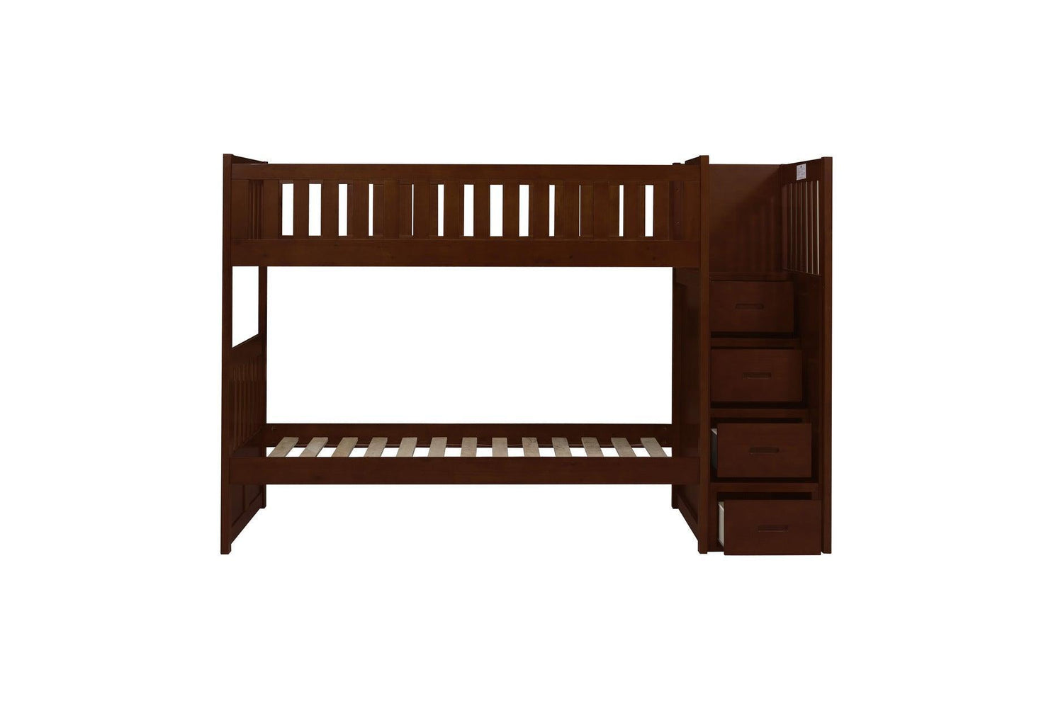 Rowe Dark Cherry Transitional Solid Wood Youth Twin Over Twin With Storage Stair Steps Bedroom Set - Ella Furniture