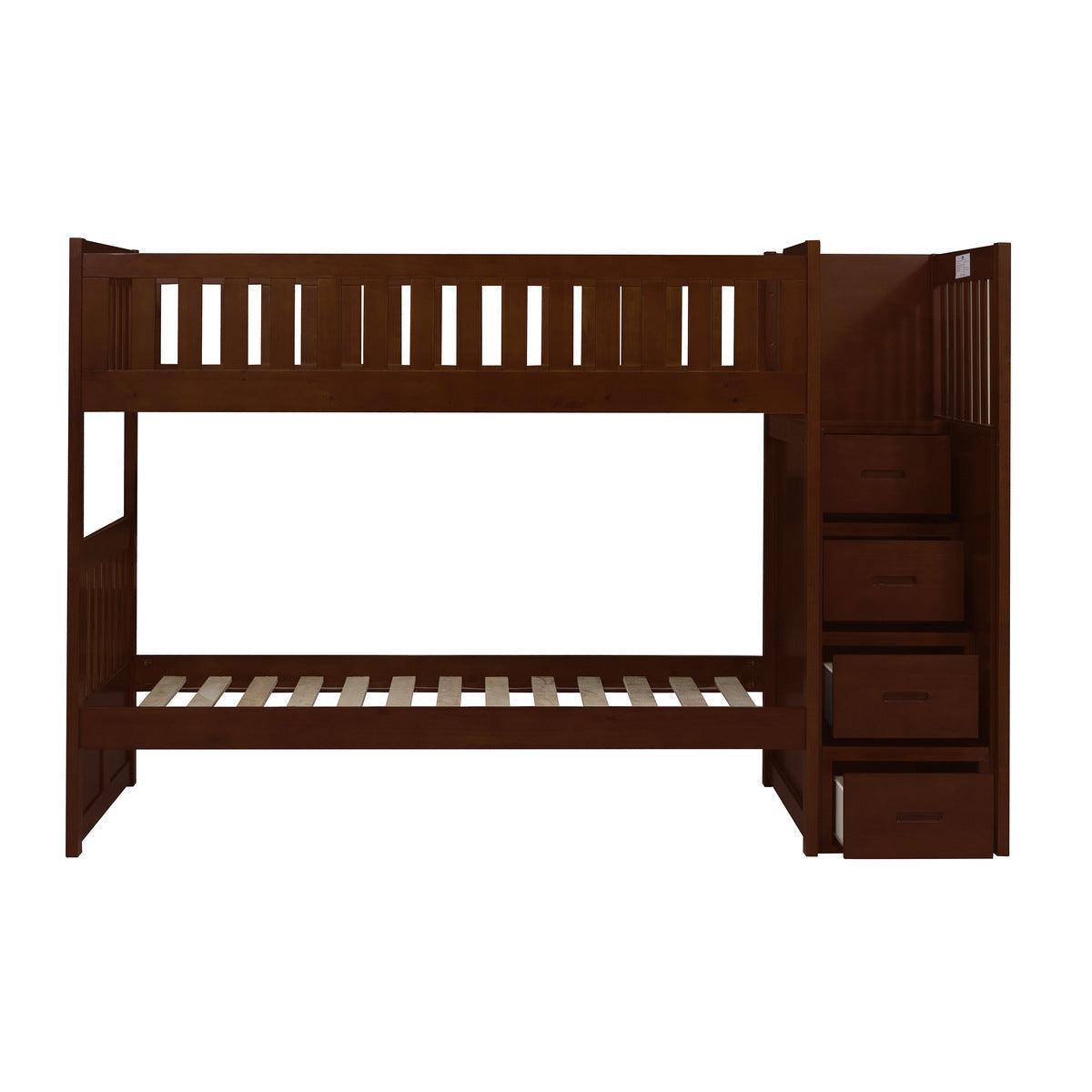 Rowe Dark Cherry Transitional Pine Veneer, Wood And Engineered Wood Twin/twin Step Bunk Bed - Ella Furniture