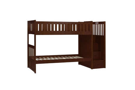 Rowe Dark Cherry Transitional Solid Wood Youth Twin Over Twin With Storage Stair Steps Bedroom Set - Ella Furniture